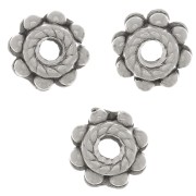 6mm Worked rondelles - Flower shape - Antique silver plating x6