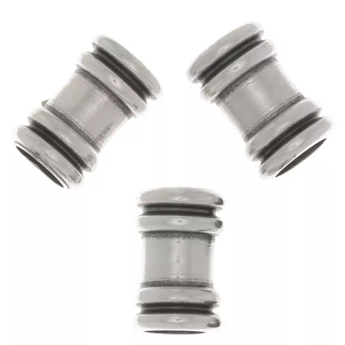 9x6mm Worked tube beads - Antique fine silver plating x5