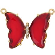 22x29mm Glass butterfly connector with zirconium oxide - Gold Tone - Red x1