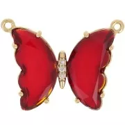 22x29mm Glass butterfly connector with zirconium oxide - Gold Tone - Red x1