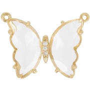 22x29mm Glass butterfly connector with zirconium oxide - Gold Tone - Transparent x1|raw }}