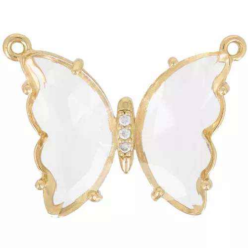22x29mm Glass butterfly connector with zirconium oxide - Gold Tone - Transparent x1