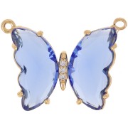 22x29mm Glass butterfly connector with zirconium oxide - Gold Tone - Sapphire x1|raw }}