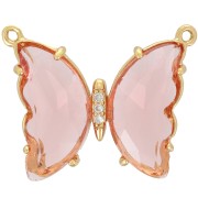 22x29mm Glass butterfly connector with zirconium oxide - Gold Tone - Pink x1|raw }}