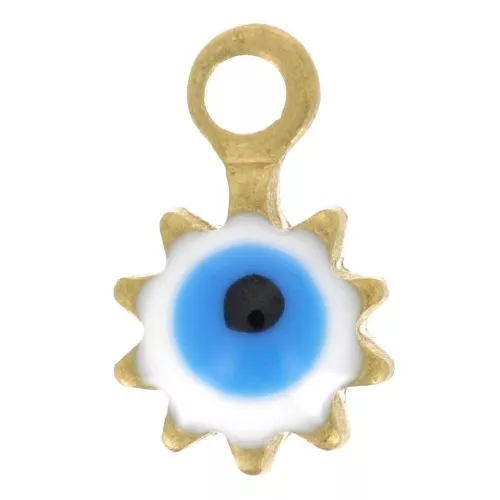 4mm Mini round charms - epoxy eye pattern - Gold Tone - White x10