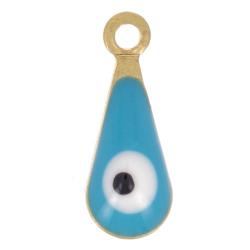 10.5x4mm Charms - Eye pattern in epoxy resin - Gold Tone - Turquoise x5