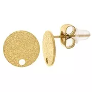 10mm 304 Stainless Steel hammered Disc Earstuds with hole - Gold Tone x2