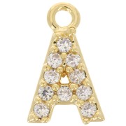 8mm alphabet letter Charm with zirconium oxide - A - Fine Gold plated - Crystal x1