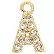 8mm alphabet letter Charm with zirconium oxide - A - Fine Gold plated - Crystal x1