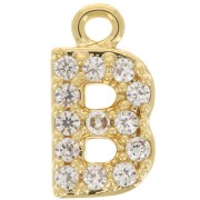 8mm alphabet letter Charm with zirconium oxide - B - Fine Gold plated - Crystal x1|raw }}