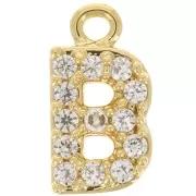8mm alphabet letter Charm with zirconium oxide - B - Fine Gold plated - Crystal x1