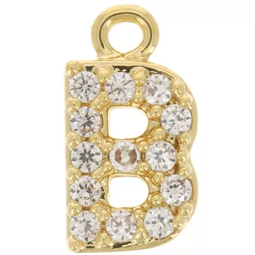 8mm alphabet letter Charm with zirconium oxide - B - Fine Gold plated - Crystal x1