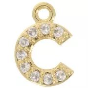 8mm alphabet letter Charm with zirconium oxide - C - Fine Gold plated - Crystal x1