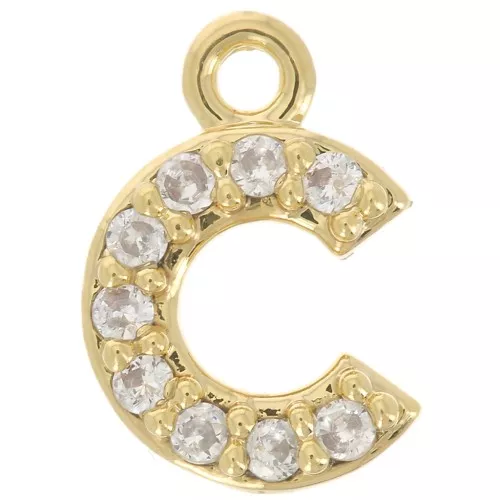 8mm alphabet letter Charm with zirconium oxide - C - Fine Gold plated - Crystal x1