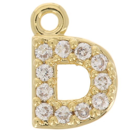 7mm alphabet letter Charm with zirconium oxide - D - Fine Gold plated - Crystal x1