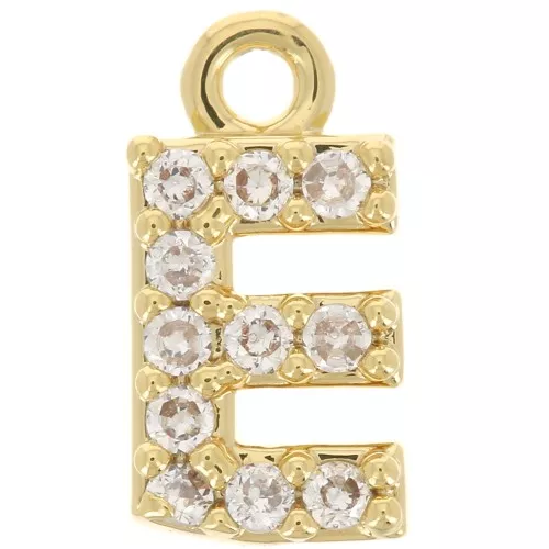 8mm alphabet letter Charm with zirconium oxide - E - Fine Gold plated - Crystal x1