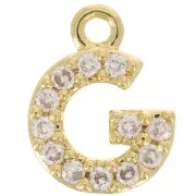 8mm alphabet letter Charm with zirconium oxide - G - Fine Gold plated - Crystal x1