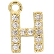 8mm alphabet letter Charm with zirconium oxide - H - Fine Gold plated - Crystal x1