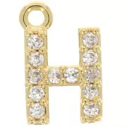 8mm alphabet letter Charm with zirconium oxide - H - Fine Gold plated - Crystal x1