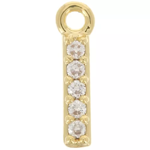 8mm alphabet letter Charm with zirconium oxide - I - Fine Gold plated - Crystal x1