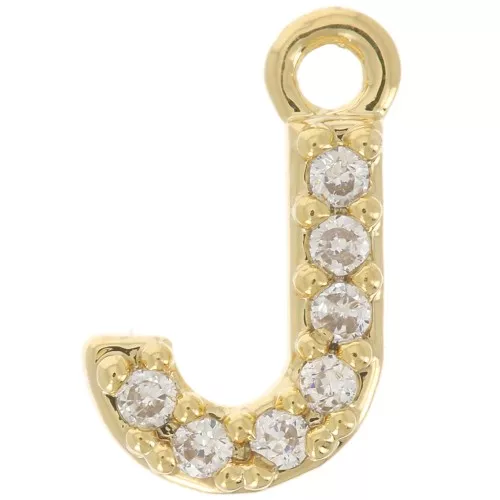 8mm alphabet letter Charm with zirconium oxide - J - Fine Gold plated - Crystal x1