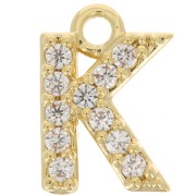 7.5mm alphabet letter Charm with zirconium oxide - K - Fine Gold plated - Crystal x1|raw }}