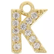 7.5mm alphabet letter Charm with zirconium oxide - K - Fine Gold plated - Crystal x1