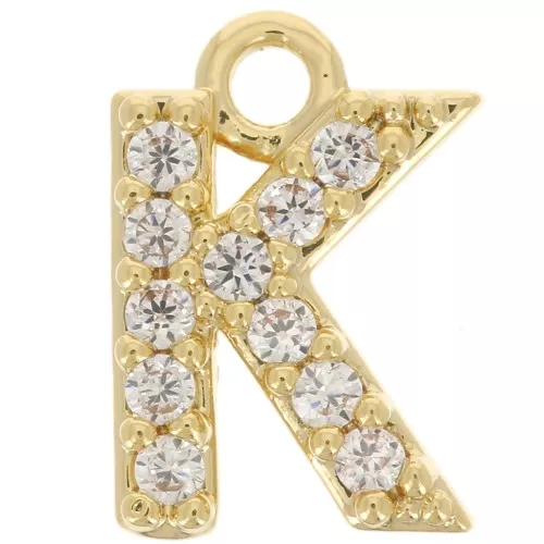 7.5mm alphabet letter Charm with zirconium oxide - K - Fine Gold plated - Crystal x1