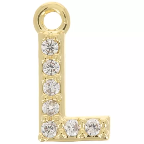 8mm alphabet letter Charm with zirconium oxide - L - Fine Gold plated - Crystal x1