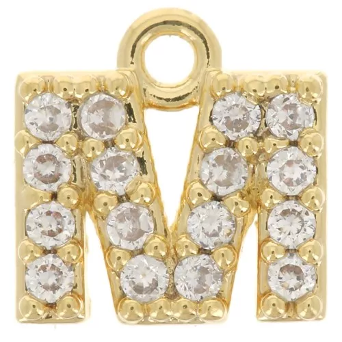 7mm alphabet letter Charm with zirconium oxide - M - Fine Gold plated - Crystal x1