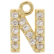 8mm alphabet letter Charm with zirconium oxide - N - Fine Gold plated - Crystal x1