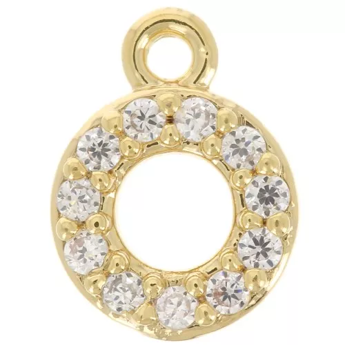 7mm alphabet letter Charm with zirconium oxide - O - Fine Gold plated - Crystal x1