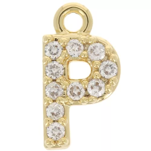 8mm alphabet letter Charm with zirconium oxide - P - Fine Gold plated - Crystal x1