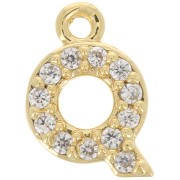 9mm alphabet letter Charm with zirconium oxide - Q - Fine Gold plated - Crystal x1|raw }}