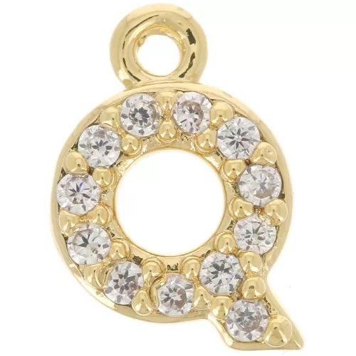 9mm alphabet letter Charm with zirconium oxide - Q - Fine Gold plated - Crystal x1