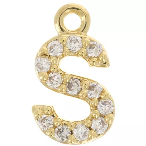 8mm alphabet letter Charm with zirconium oxide - S - Fine Gold plated - Crystal x1