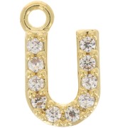 8mm alphabet letter Charm with zirconium oxide - U - Fine Gold plated - Crystal x1|raw }}