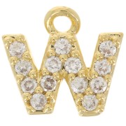7mm alphabet letter Charm with zirconium oxide - W - Fine Gold plated - r fin - Crystal x1
