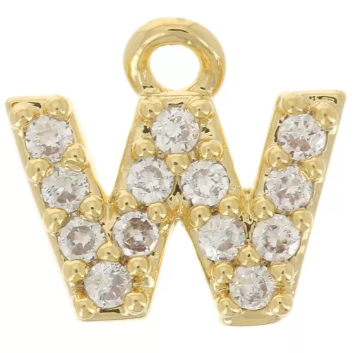 7mm alphabet letter Charm with zirconium oxide - W - Fine Gold plated - r fin - Crystal x1