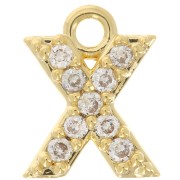 7mm alphabet letter Charm with zirconium oxide - X - Fine Gold plated - Crystal x1