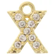 7mm alphabet letter Charm with zirconium oxide - X - Fine Gold plated - Crystal x1