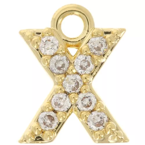 7mm alphabet letter Charm with zirconium oxide - X - Fine Gold plated - Crystal x1