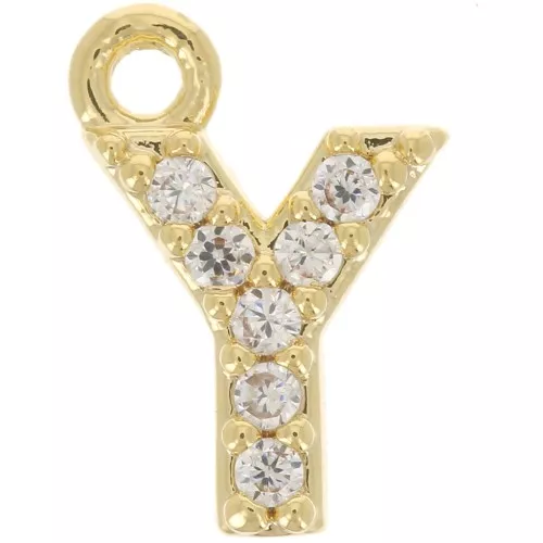 8mm alphabet letter Charm with zirconium oxide - Y - Fine Gold plated - Crystal x1