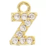 7mm alphabet charm with zirconium oxide - Z - Fine Gold plated - Crystal x1