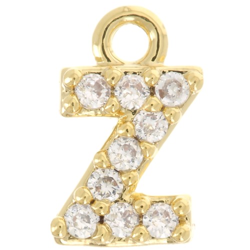 7mm alphabet charm with zirconium oxide - Z - Fine Gold plated - Crystal x1