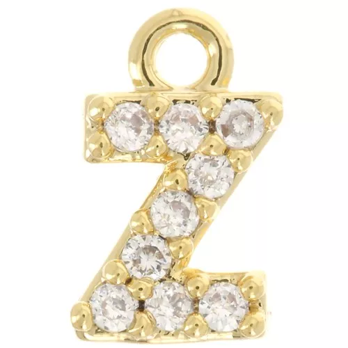 7mm alphabet charm with zirconium oxide - Z - Fine Gold plated - Crystal x1