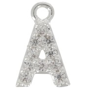 8mm alphabet letter Charm with zirconium oxide - A - Fine Silver Plating - Crystal x1