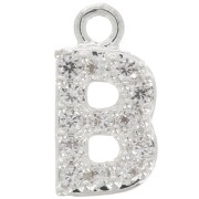 8mm alphabet letter Charm with zirconium oxide - B - Fine Silver Plating - Crystal x1|raw }}