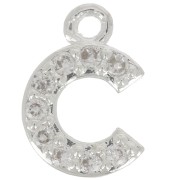 8mm alphabet letter Charm with zirconium oxide - C - Fine Silver Plating - Crystal x1|raw }}