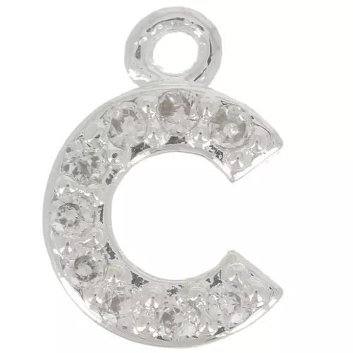 8mm alphabet letter Charm with zirconium oxide - C - Fine Silver Plating - Crystal x1